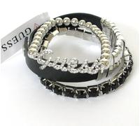 Nuovo Set Di 3 Bracciali In Cristallo E Gemme Nere In Tonalità Argento