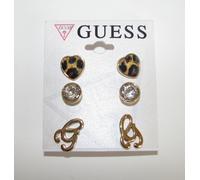 Nuovo Set Di 3 GUESS Color Oro Orecchini; Leopardo Cuori +" G + Strass Borchie