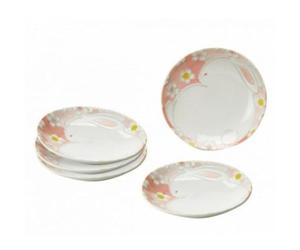 Nuovo set di 5 piatti giapponesi Lucky Rabbit Mino Ware in ceramica sicuri pe...