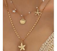 Nuovo set di collane stile casual vacanziero serie oceano, include decorazioni a stella, conchiglia e perla, adatto per adolescenti Tagli UnicaLega di zinco