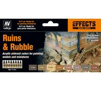 Vallejo- Ruins & Rubble Set di Montaggio per Modellini, Multicolore, 17 ml (8er Pack), 29070