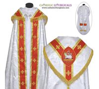 NUOVO set di fipe e stole in argento con mantello ricamato Agnus Dei...