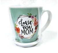 Nuovo Set Di Floreale Verde Menta Tazza Caffè, e Piattino Stampato 'Love You Mom