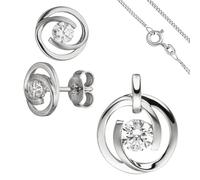 Nuovo Set di Gioielli Oro Bianco 333 3 Zirconi Orecchini Pendente e Catena 45cm