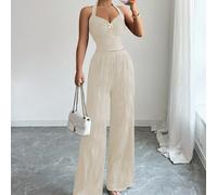 Nuovo set retrò Y2K Baddie con texture ondulata, top corto con decorazione floreale in metallo + pantaloni a gamba dritta, completo snellente a 2 pezzi, stile Indipendenza Day di Stoccolma, colore mar