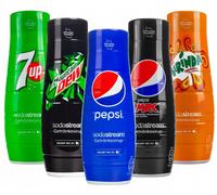 NUOVO set sciroppo SodaStream 5 x 440 ml 7up Pepsi Mirinda Max Mountain Dew