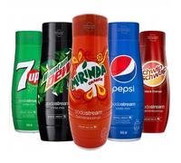NUOVO set sciroppo SodaStream 5 x 440 ml Pepsi 7UP Mirinda Mountain Dew