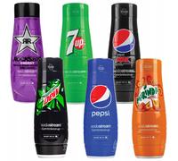 NUOVO set sciroppo SodaStream 6 x 440 ml 7Up Pepsi Mirinda Dew Rockstar Zero