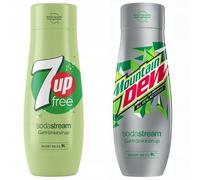NUOVO set sciroppo SodaStream 7UP Free Mountain Dew Zero 2 x 440 ml senza zuc...