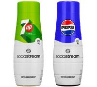 NUOVO set sciroppo SodaStream Pepsi 7UP Zero 2x440 ml sciroppo per bevande co...