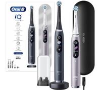 Oral-B iO 9 Duopack - Spazzolino da denti elettrico ricaricabile con 2 maniche intelligenza artificiale, nero e rosa al quarzo, 2 spazzole e custodie da viaggio premium in omaggio