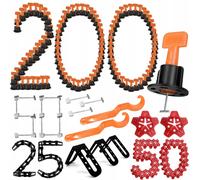 NUOVO sistema di livellamento piastrelle set 200 pezzi arancione nero per pia...