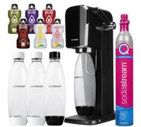 NUOVO Sodastream Art Gorgogliatore d'acqua Nero Set con 3 bottiglie e 6 sciroppi