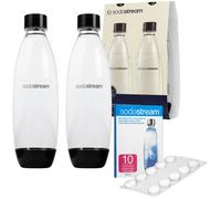 NUOVO SodaStream Bottiglie Fusibile 1L Nero Set di 2 con Pastiglie Detergenti...