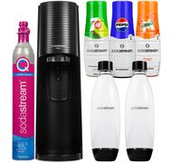 NUOVO Sodastream Gorgogliatore Acqua Terra Nero con 2 Bottiglie Sciroppo Set ...