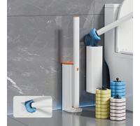 Nuovo spazzolone per water monouso con testine sostituibili, testine di ricambio gialle/blu/viola, decorazione da bagno, decorazione autunnale Staffa per maniglia WC + testina di ricambio blu da 8 pez