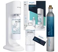 Spinel BubbleOn, soda BubbleOn, gasatore per acqua frizzante, starter kit con cartuccia di CO2, flacone da 1 l, senza BPA, colore bianco, regolabile fino a 60 l