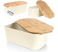 Vilde Portapane con tavola in legno, cestino per il pane, color crema, 33 x 18,5 x 12 cm
