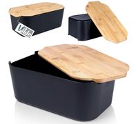 Vilde Cassetta Pane Contenitore con Tagliere in Legno, 33 x 18,5 x 12 cm, Colore Nero