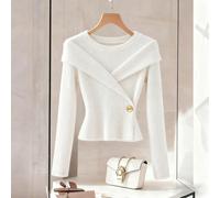 Nuovo stile autunno/inverno, design morbido e dolce, bianco, puro e affascinante, stile coreano di nicchia, di alta gamma, snellente in vita, adatto da indossare da solo o come strato interno, magliet