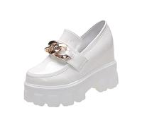 Nuovo Stile Interno Altezza Aumentare Le Scarpe di Cuoio Scarpe da Donna con Tacco Alto Scarpe Comode da Donna Tutte Abbinate Autunno Donne Piattaforma Piatta Scarpe Casual (Color : White, Size : 37