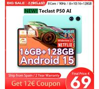 【NUOVO】 TECLAST P50AI Android 15 Tablet PC da 11 pollici da 90Hz AI OS (6GB + 10 GB di espansione) 16 GB RAM 128GB LPDDR5 7000MAH ALLWINNER A733-AI OCTA-Core 1280x800 Wifi-6 BT 5.4 Tablet