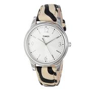 Nuovo Timex Beige, Nero Zebra Modello Cinturino IN Pelle, Argento WATCH-T2P117