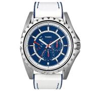 Nuovo Timex Color Argento, Bianco Pelle + Blu Bordo Fascia, Multi Quadrante,