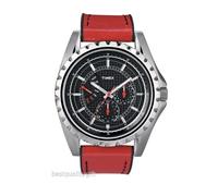 Nuovo Timex Retrogrado Rosso Pelle Multifunzione WATCH-T2N109
