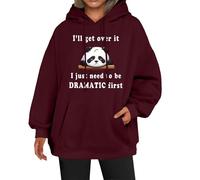 Nuovo Tinta Unita Carino Panda Stampa Sport E Casual Stile Quotidiano Stampa Felpa Felpe Leggere Donne, vino, L