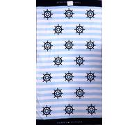 Nuovo Tommy Hilfiger Bianco Blu Navy Righe ,Timone, Ruota, Cotone BEACH TOWEL