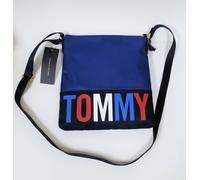 Nuovo Tommy Hilfiger Blu + Nero a Righe, Rosso + Logo Bianco Nylon Tracolla, Bag