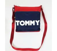 Nuovo Tommy Hilfiger Rosso + Blu Nylon, Doppio Argento Zip, Logo, CROSSBODY, Bag