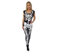Nuovo Tuta Senza Maniche Scheletro Halloween Per Donne Taglie UK 8-20