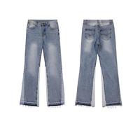 Nuovo Unisex Lavato Jeans - Micro Flared Nero E Blu Patchwork Design, Moda Loose Fit, Pantaloni in Stile Coppia per Uomini E Donne-Color-2||s