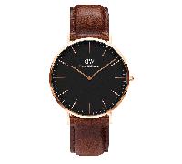 Nuovo Uomo Daniel Wellington Sottile Orologio Quadrante Nero Vera Marrone Pelle