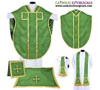 NUOVO verde Chasuble.St. Indumento stile Philip Neri stolato e set di masse...
