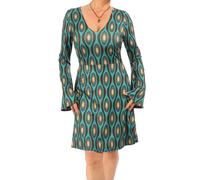 Nuovo Verde & Marrone Rétro Manica a Campana Abito Corto - Completamente