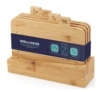 NUOVO WELLHAUS set di 4 tagliere in bambù con supporto igienico