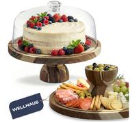 NUOVO WELLHAUS tagliere per formaggio con coperchio 2 in 1 tortiera legno e s...