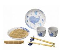 Nuovo Whale Shark Mino Ware Soba Noodle Bowl set 10 pezzi Japan microonde lav...