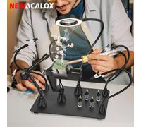 NUOVOACALOX Magnetico 360 ° Supporto per circuito stampato rotante Saldatura che aiuta le mani Telaio per pistola ad aria calda Lampada con lente d'ingrandimento per saldatura a LED 3X