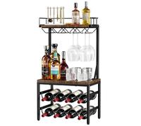 Nuovoware Armadio per Liquori 3 Livelli con Portabottiglie, Supporto per Liquori Mini Bar, Versatile Cantinetta da Terra Indipendente con Piano d'Appoggio e 8 Portabicchieri, Marrone Retrò+Nero
