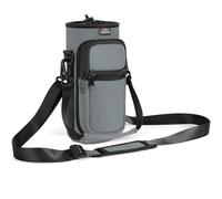 Nuovoware Borsa Borraccia in Neoprene da 750ml, Custodia Bottiglia con Tracolla Regolabile Maniglia e Tasche Borsa Portatile Porta Borraccia per Ciclismo, Campeggio, Grigio