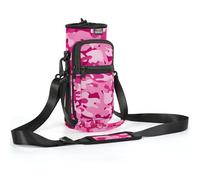 Nuovoware Borsa Borraccia in Neoprene da 750ml, Custodia Bottiglia con Tracolla Regolabile Maniglia e Tasche Borsa Portatile Porta Borraccia per Ciclismo, Campeggio, Mimetico Rosa