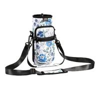Nuovoware Borsa per Borraccia in Neoprene 750ml, Custodia per Bottiglia con Tracolla Regolabile Maniglia e Tasche Borsa Portatile Porta Borraccia per Ciclismo, Campeggio, Bianco+Blu