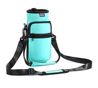 Nuovoware Borsa per Borraccia in Neoprene 750ml, Custodia per Bottiglia con Tracolla Regolabile Maniglia e 2 Tasche Borsa Portatile Porta Borraccia per Ciclismo, Campeggio, Turchese