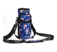 Nuovoware Borsa per Borraccia in Neoprene 750ml, Custodia per Bottiglia con Tracolla Regolabile Maniglia e 2 Tasche Borsa Portatile Porta Borraccia per Ciclismo, Campeggio, Peonia Blu