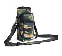 Nuovoware Borsa per Borraccia in Neoprene 750ml, Custodia per Bottiglia con Tracolla Regolabile Maniglia e Tasche Borsa Portatile Porta Borraccia per Ciclismo, Campeggio, Verde mimetico