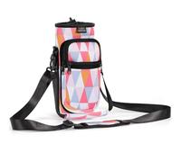 Nuovoware Borsa per Borraccia in Neoprene 750ml, Custodia per Bottiglia con Tracolla Regolabile Maniglia e Tasche Borsa Portatile Porta Borraccia per Ciclismo, Campeggio, Rombo Rosa